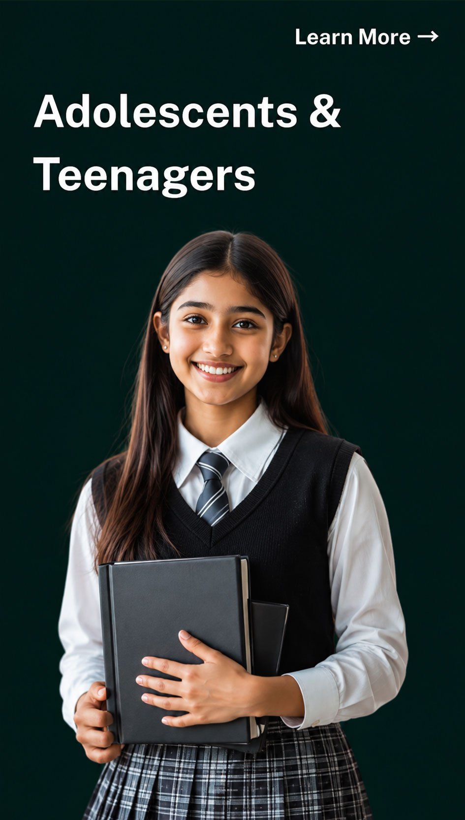 Teenage student holding books — Adolescents & Teenagers program
