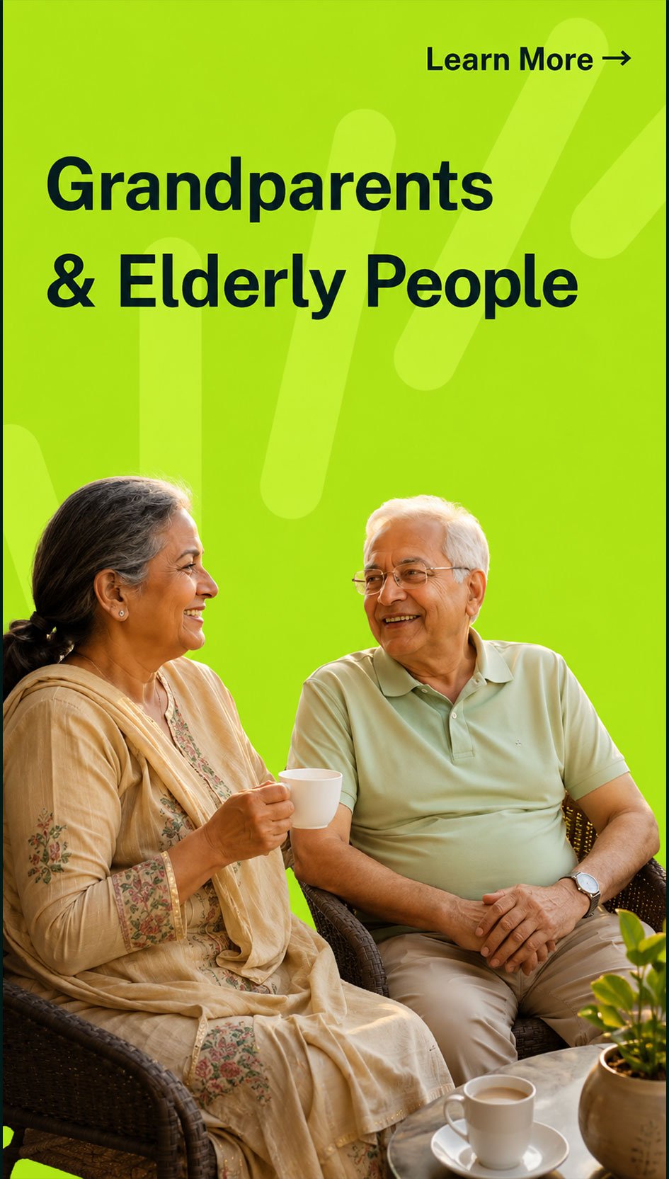 Grandparents sharing tea and conversation — Grandparents & Elderly People program