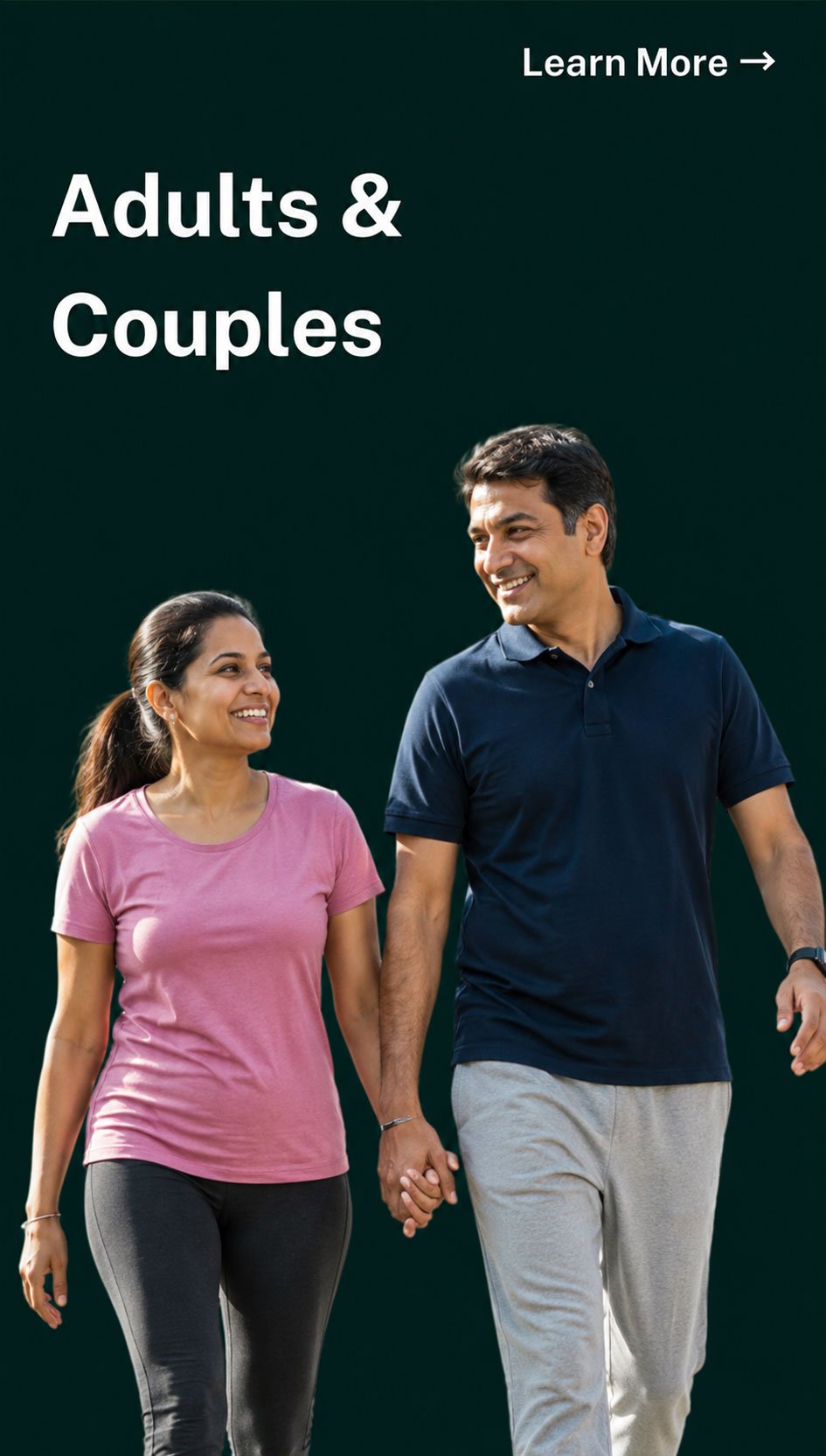 A couple walking together hand in hand — Adults & Couples program