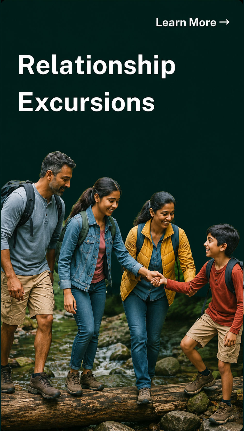 A family hiking together outdoors — Relationship Excursions program